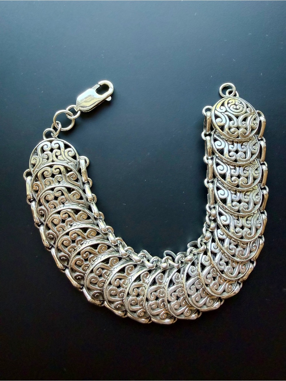 Vintage Sterling Silver Wide Panel Link Statement Bracelet 35.76g